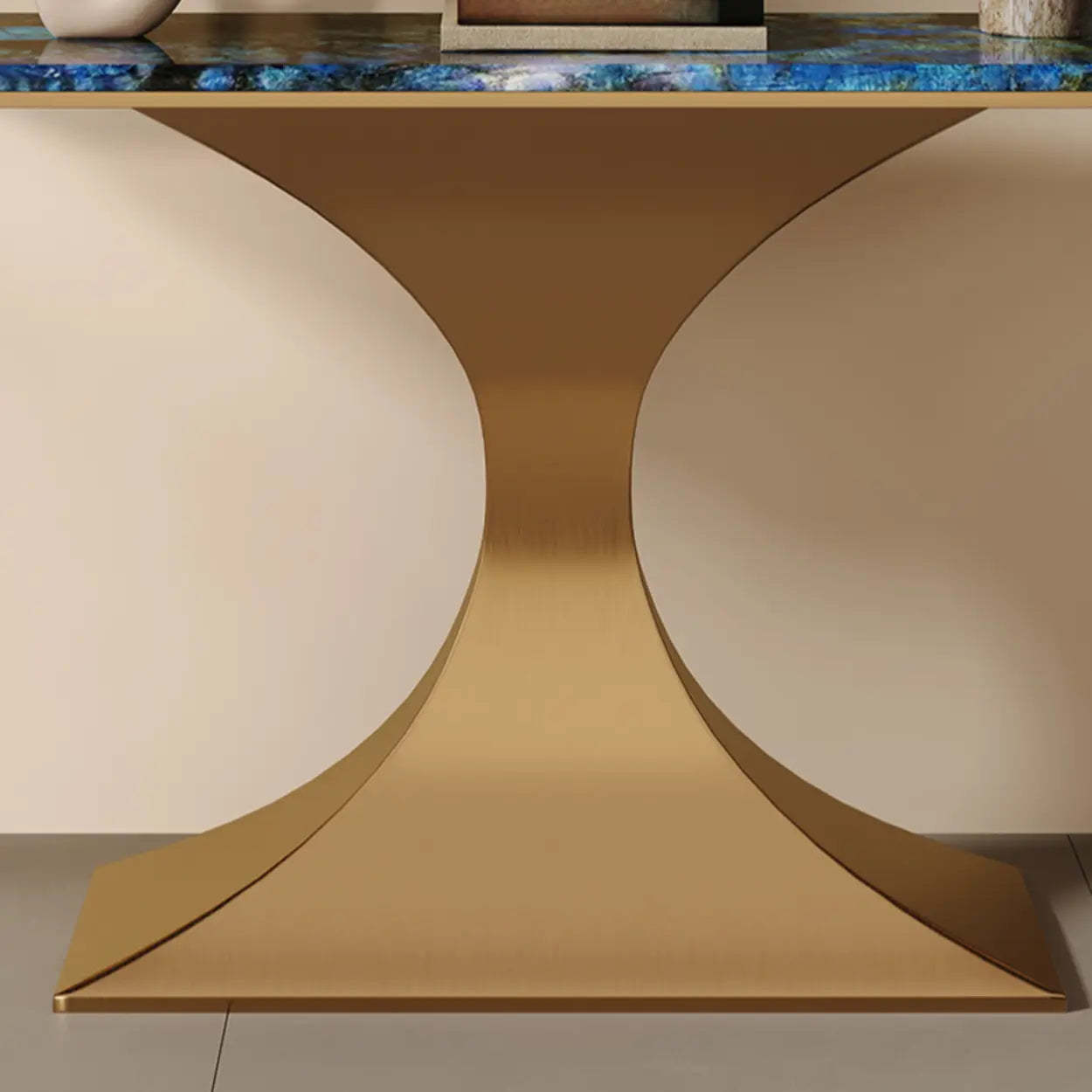 Blue-Gold Curved Base Marble Top Console Table — Gold