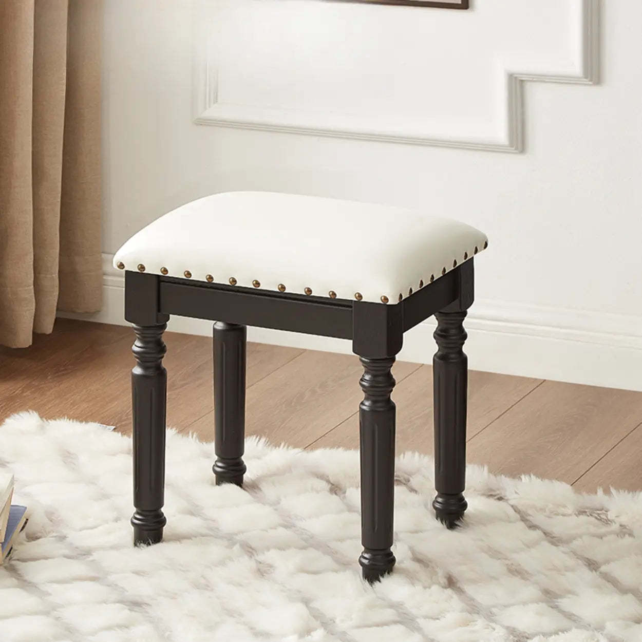 White modern upholstered vanity end & side tables