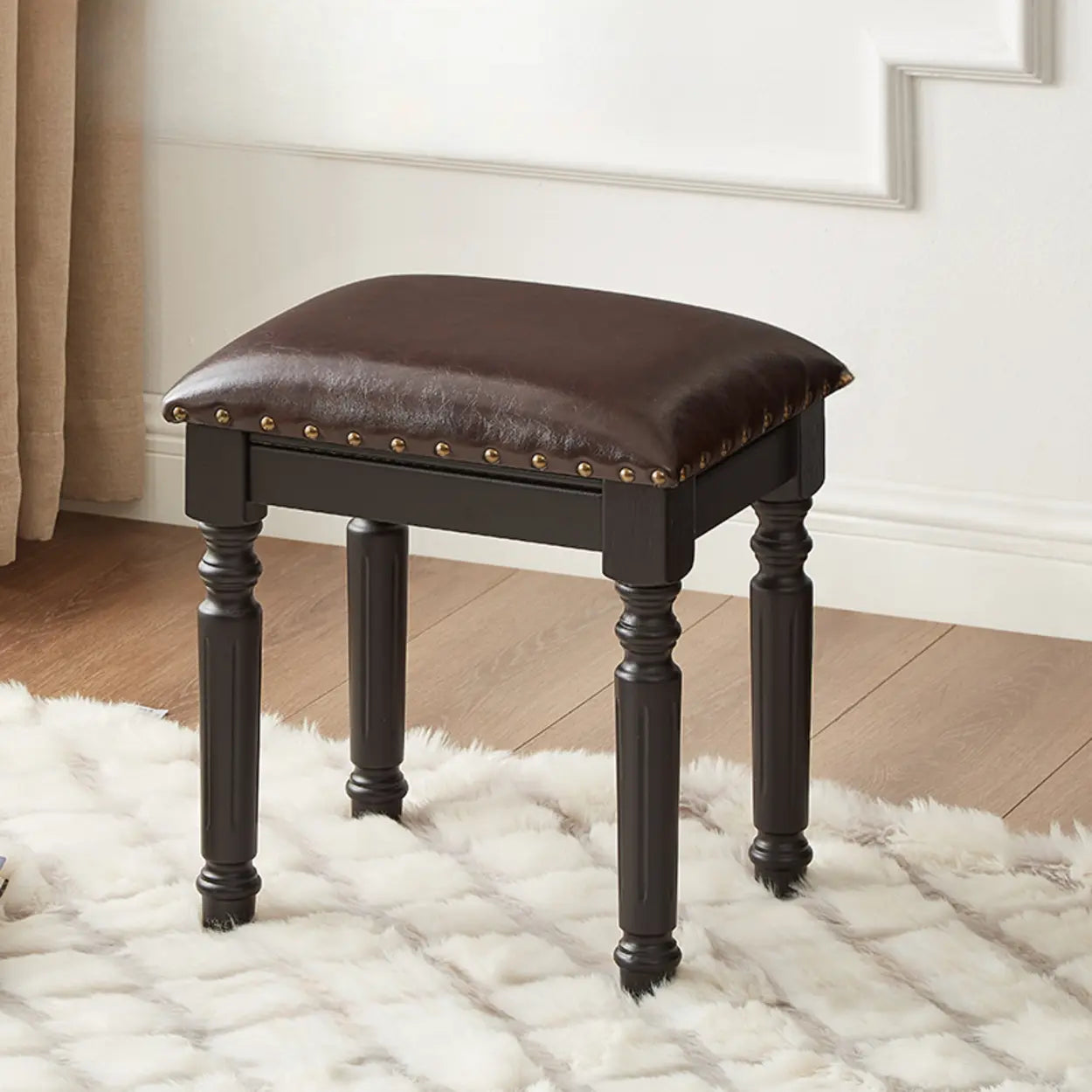 Blue Wood Upholstered Accent Vanity Stool — Blue