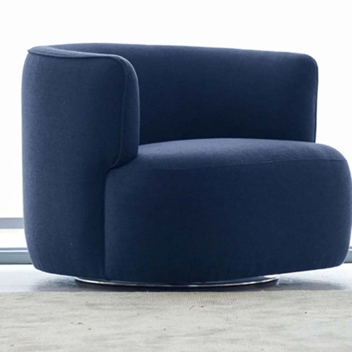 Blue Scratch-Resistant Flannel Recessed-Arm Barrel Chair