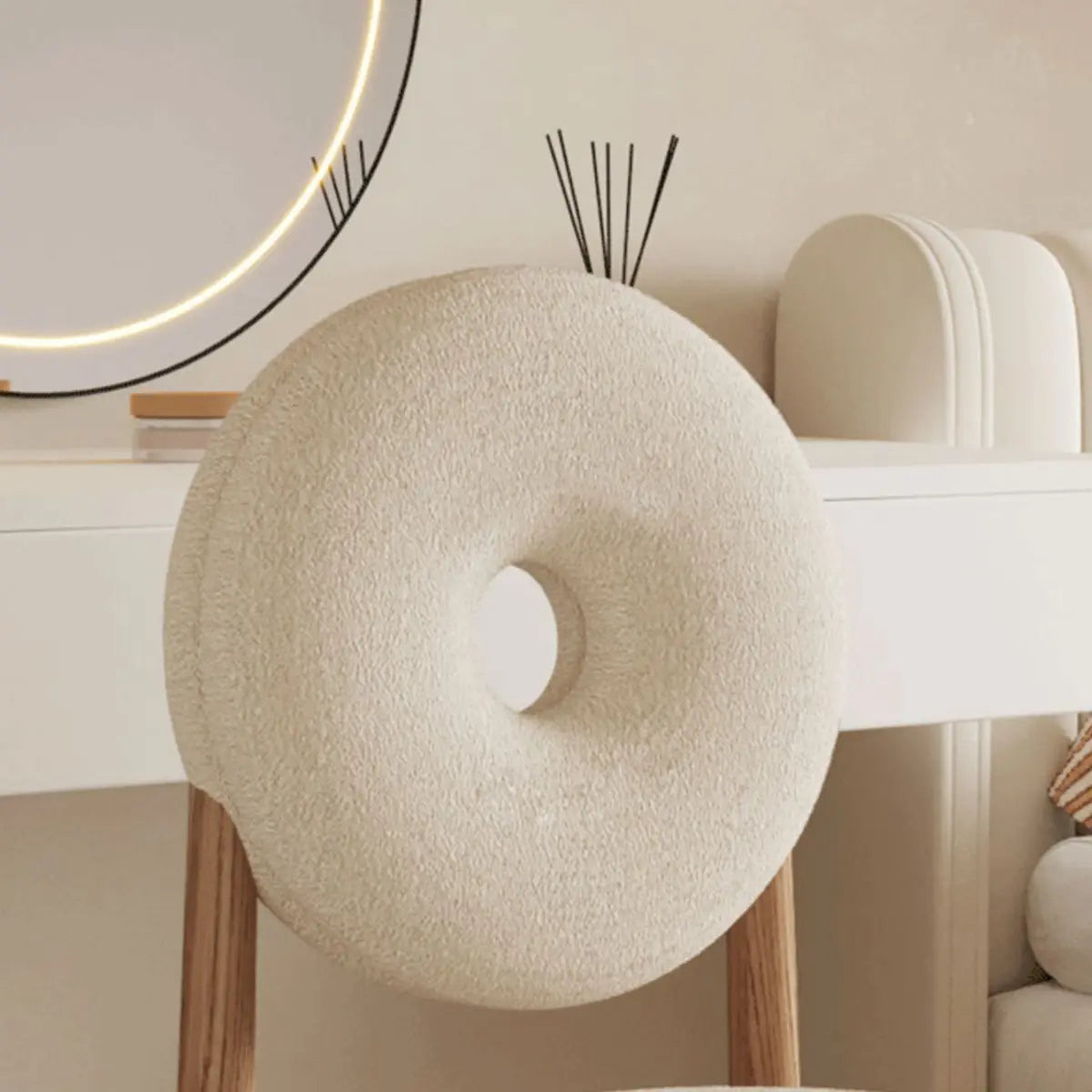 Sherpa High-Back Side Chair with Wood Legs — White / White / Sherpa