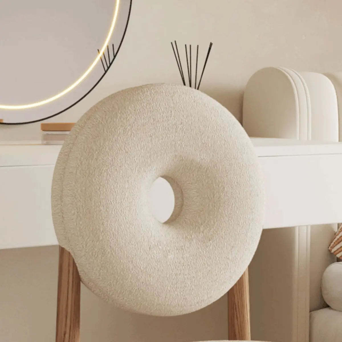 Sherpa High-Back Side Chair with Wood Legs — White / White / Sherpa