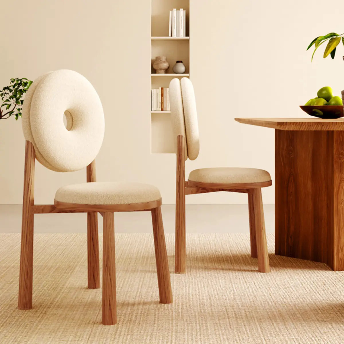 Sherpa High-Back Side Chair with Wood Legs — Blue / White / Sherpa