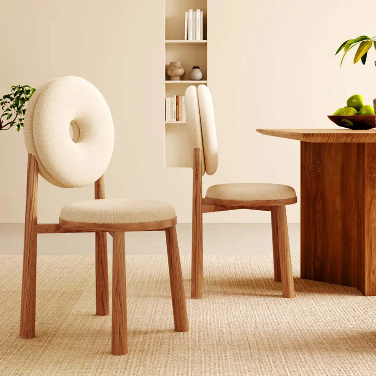 Sherpa High-Back Side Chair with Wood Legs — Blue / White / Sherpa