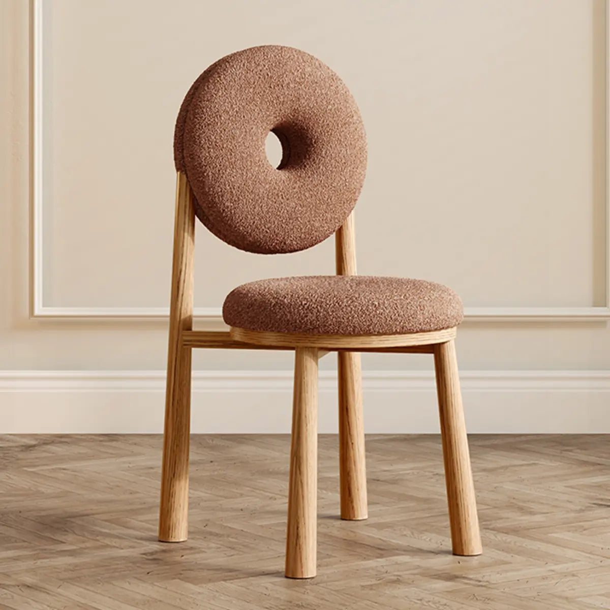 Sherpa High-Back Side Chair with Wood Legs — Coffee / Natural / Sherpa