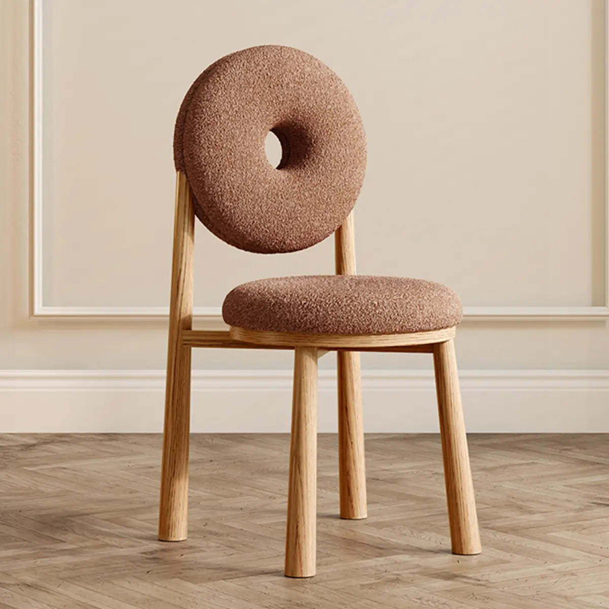 Sherpa High-Back Side Chair with Wood Legs — Coffee / Natural / Sherpa