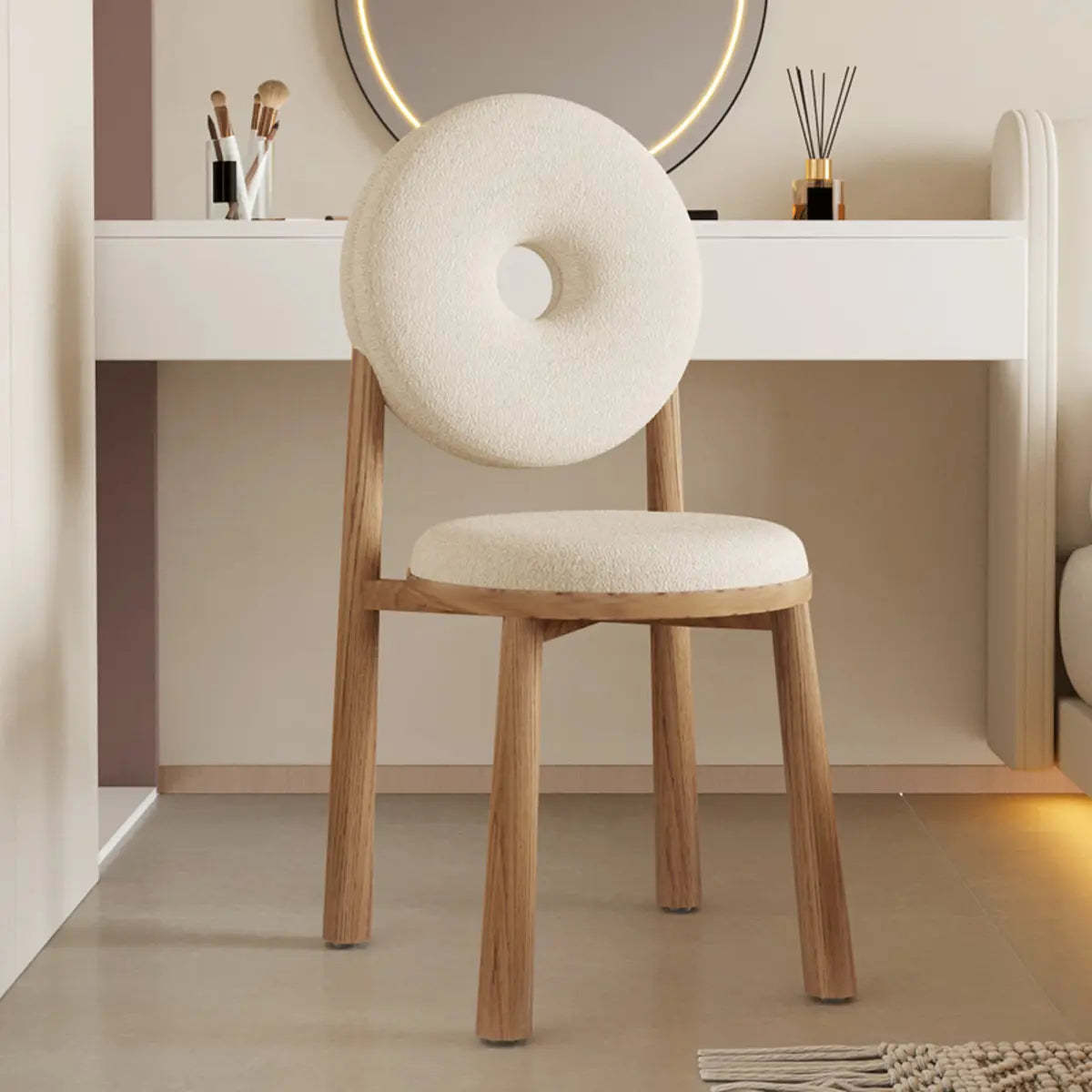 Sherpa High-Back Side Chair with Wood Legs — Coffee / White / Sherpa