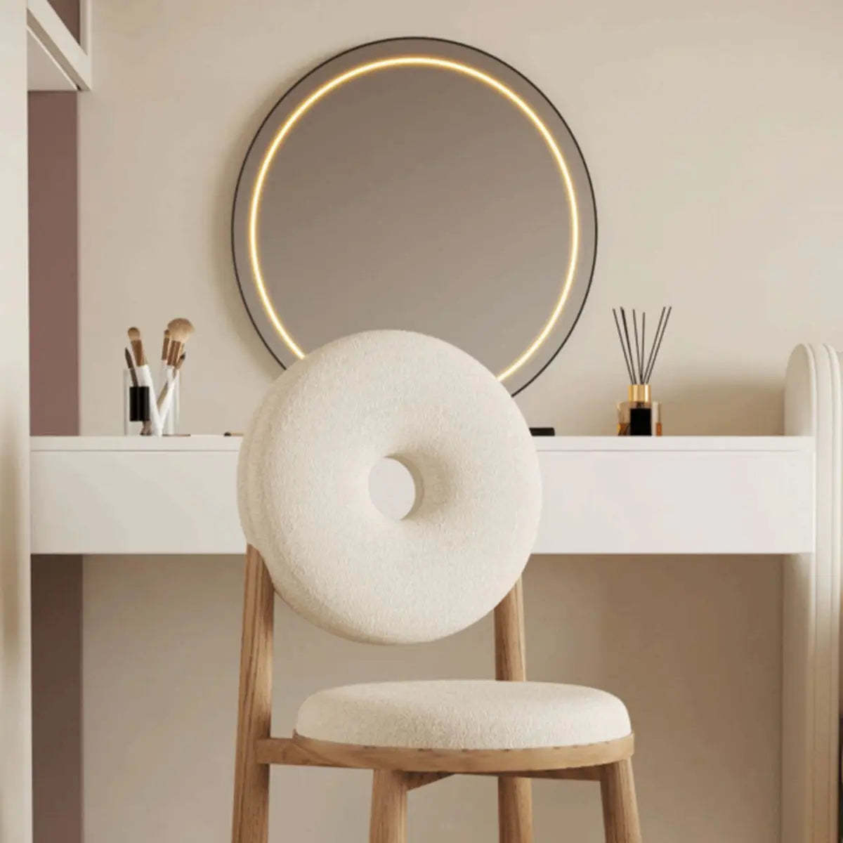 Sherpa High-Back Side Chair with Wood Legs — White / Natural / Sherpa