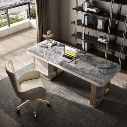 Blue Stone Writing Desk with Drawers — Table Only