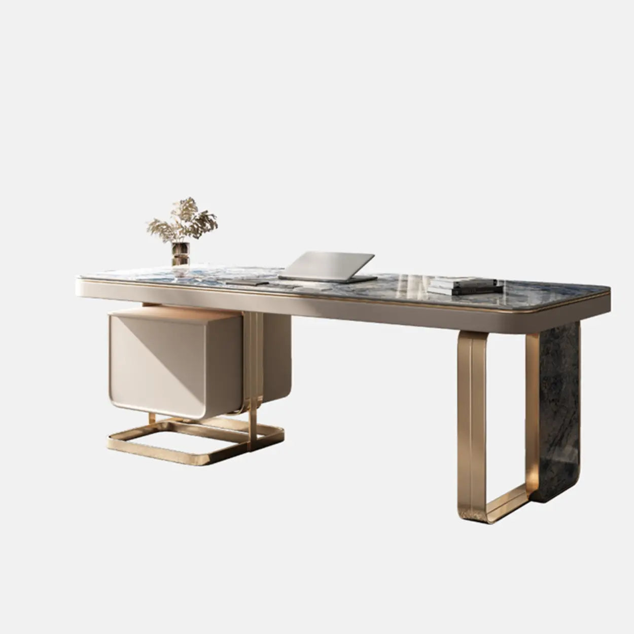 Blue Stone Writing Desk with Drawers — Table Only