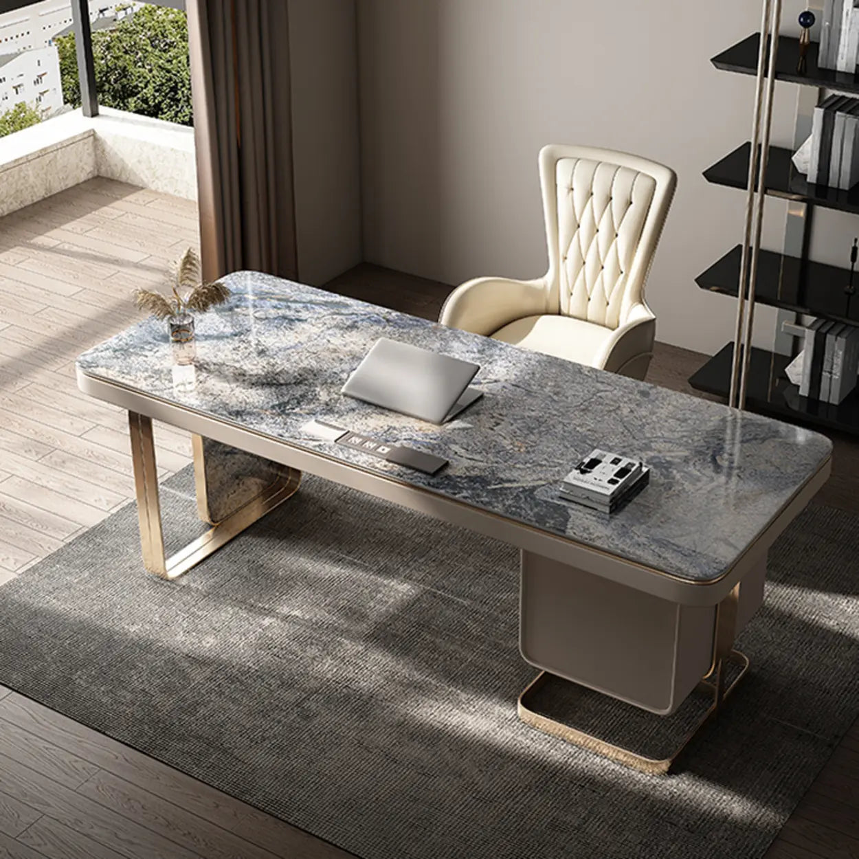 Blue Stone Writing Desk with Drawers — Table Only