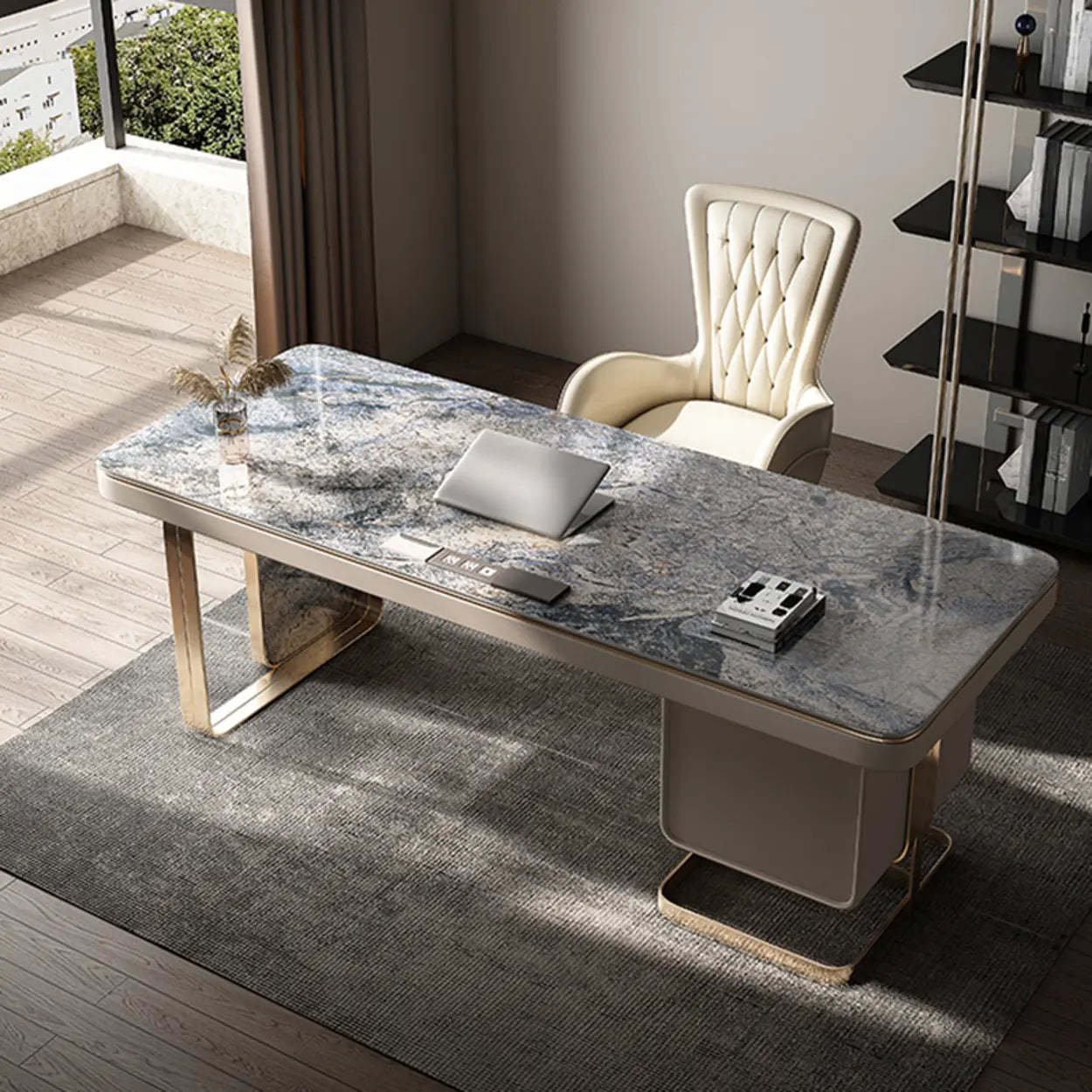 Blue Stone Writing Desk with Drawers — Table Only