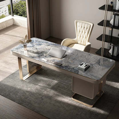 Blue Stone Writing Desk with Drawers — Table Only