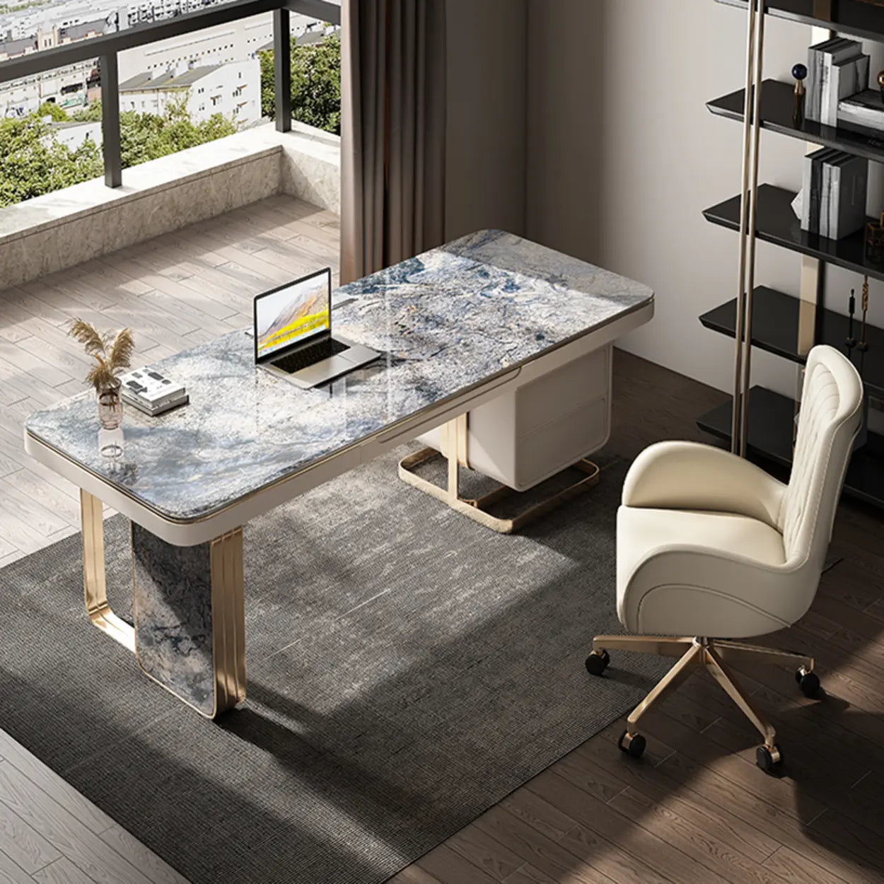 Blue Stone Writing Desk with Drawers — Table Only