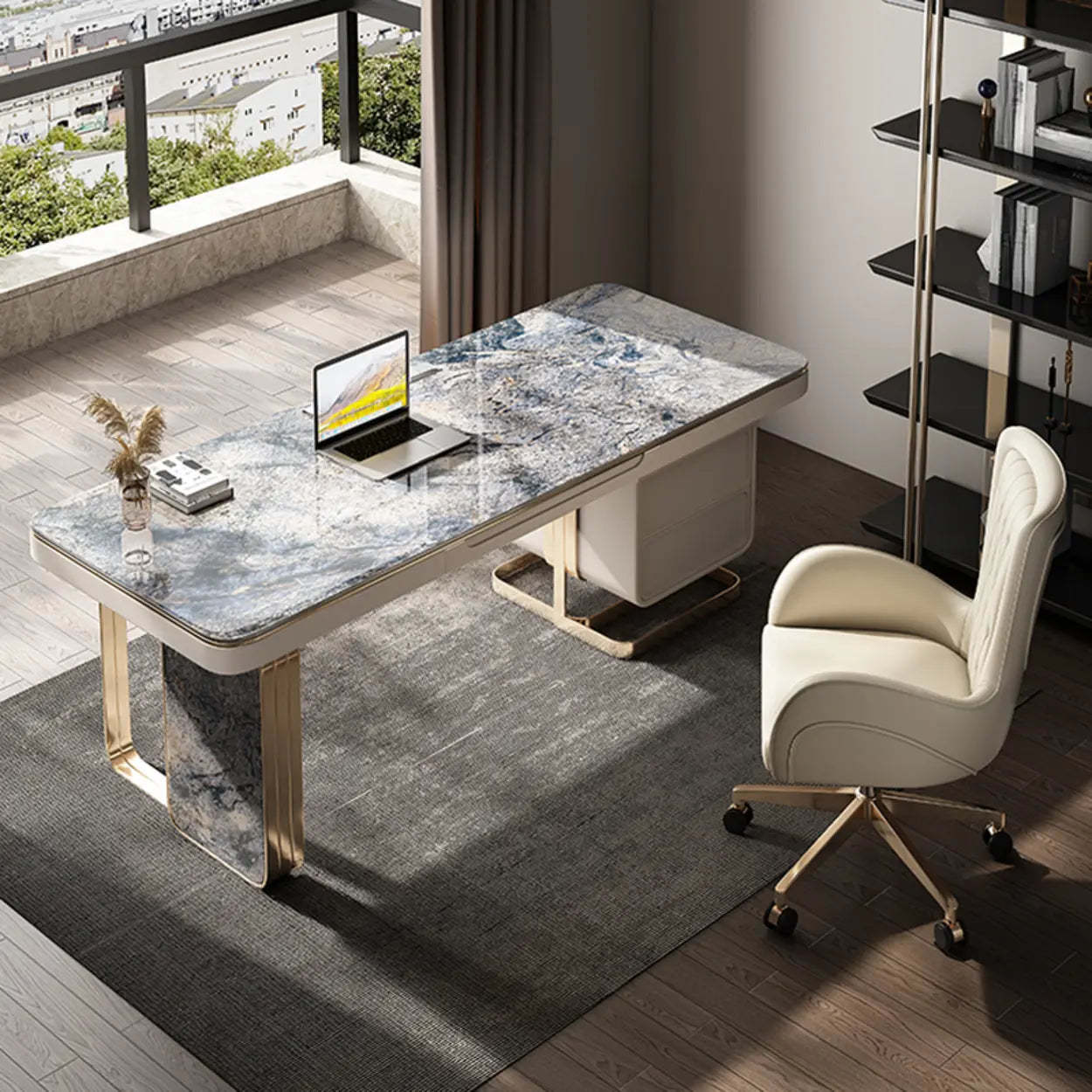 Blue Stone Writing Desk with Drawers — Table Only