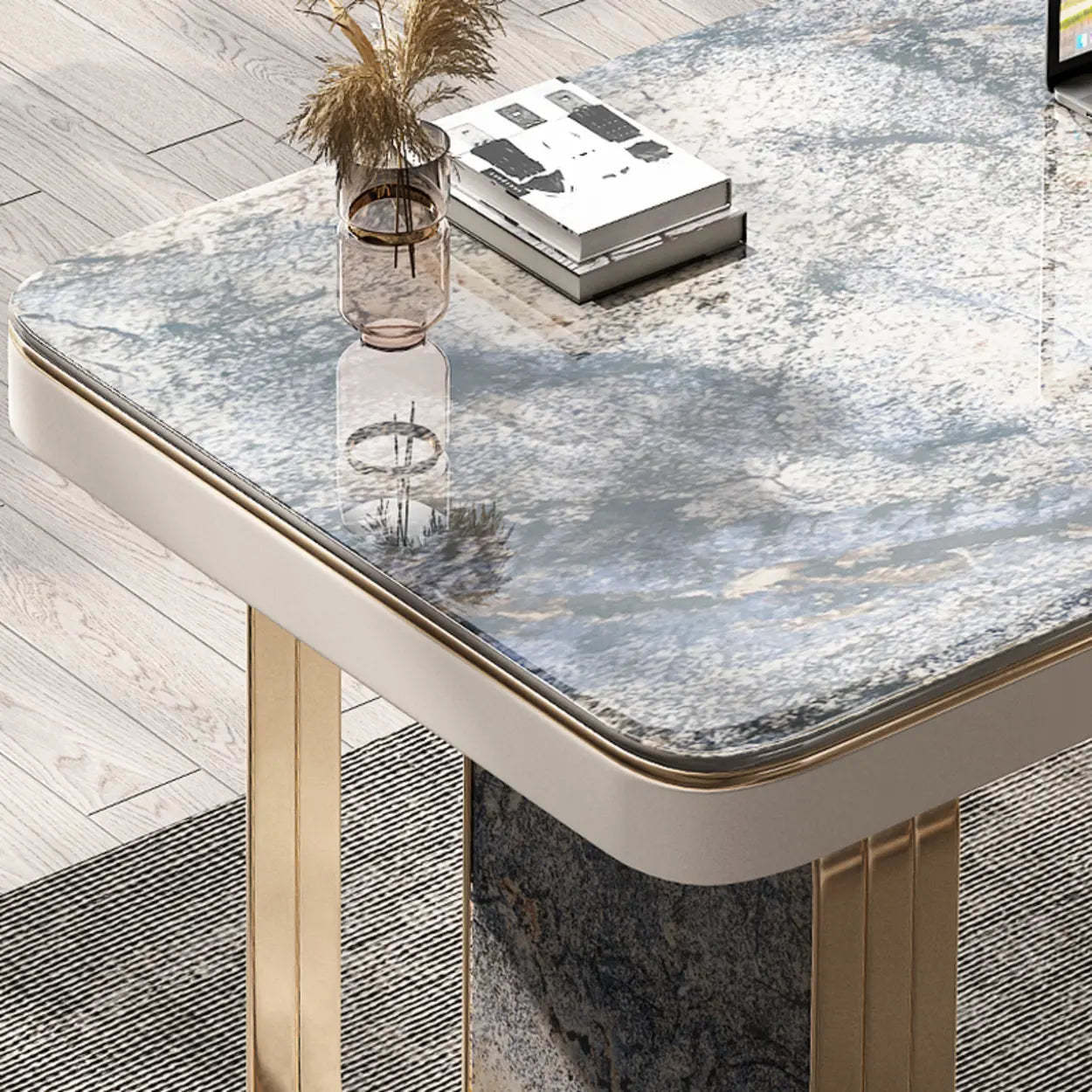 Blue Stone Writing Desk with Drawers