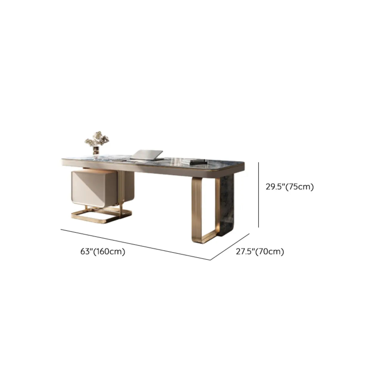 Blue Stone Writing Desk with Drawers