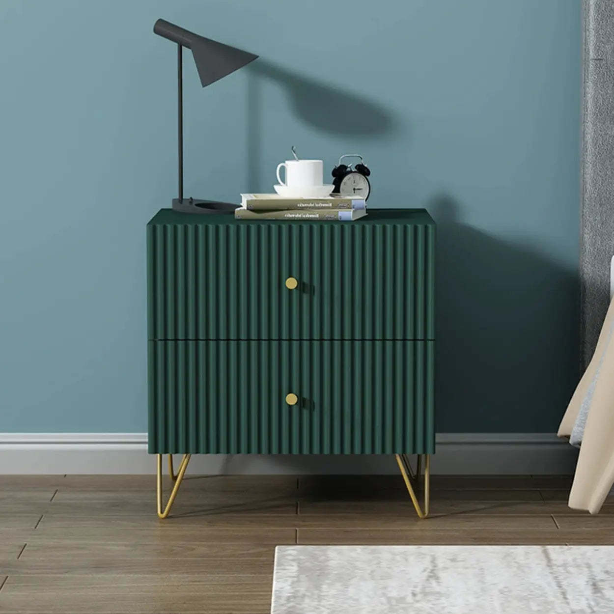 Blue Square Wood Drawer Nightstand with Legs