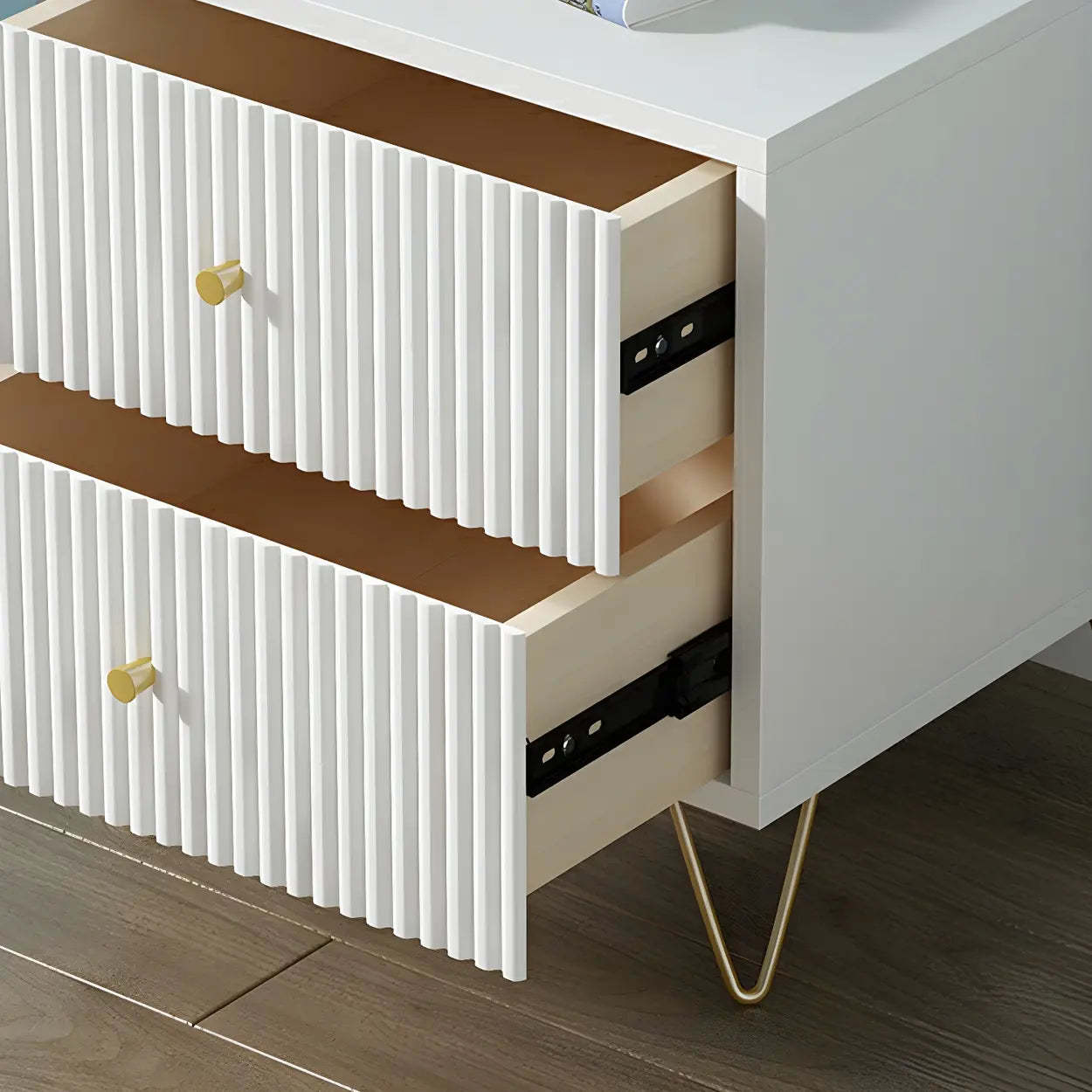 Blue Square Wood Drawer Nightstand with Legs