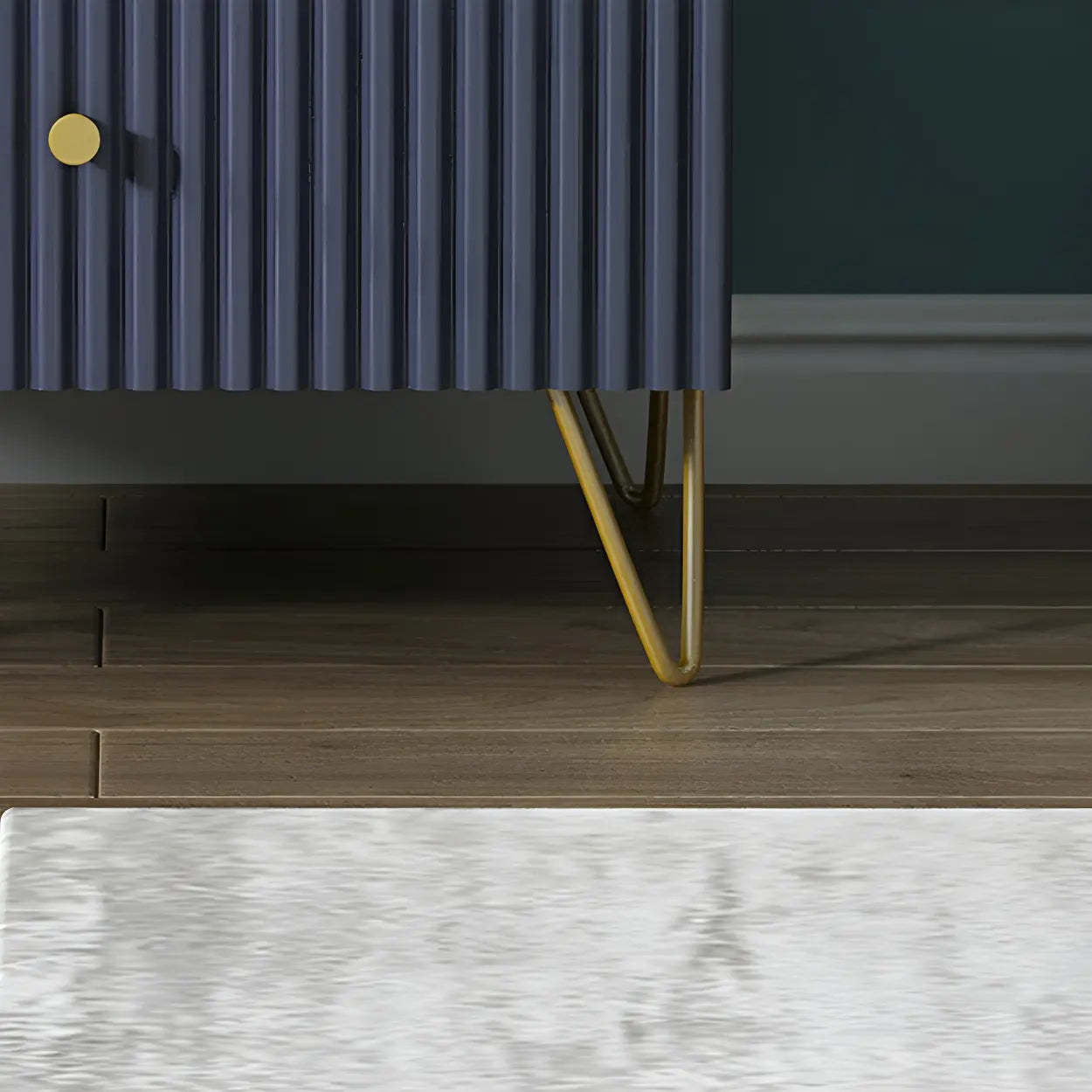Blue Square Wood Drawer Nightstand with Legs