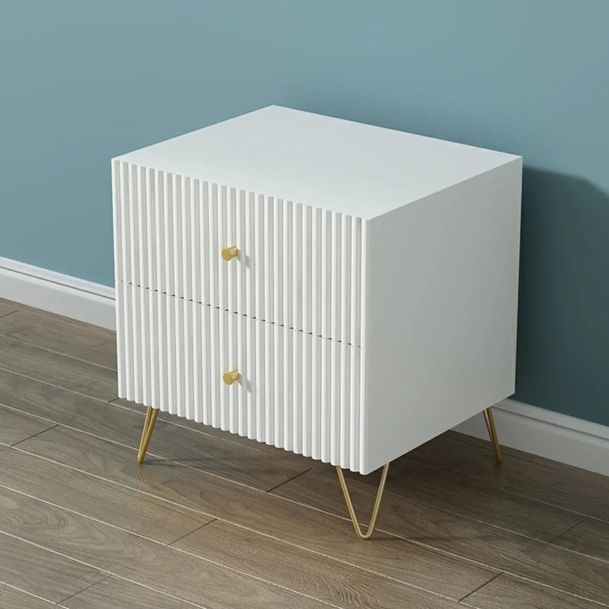Blue Square Wood Drawer Nightstand with Legs — Blue