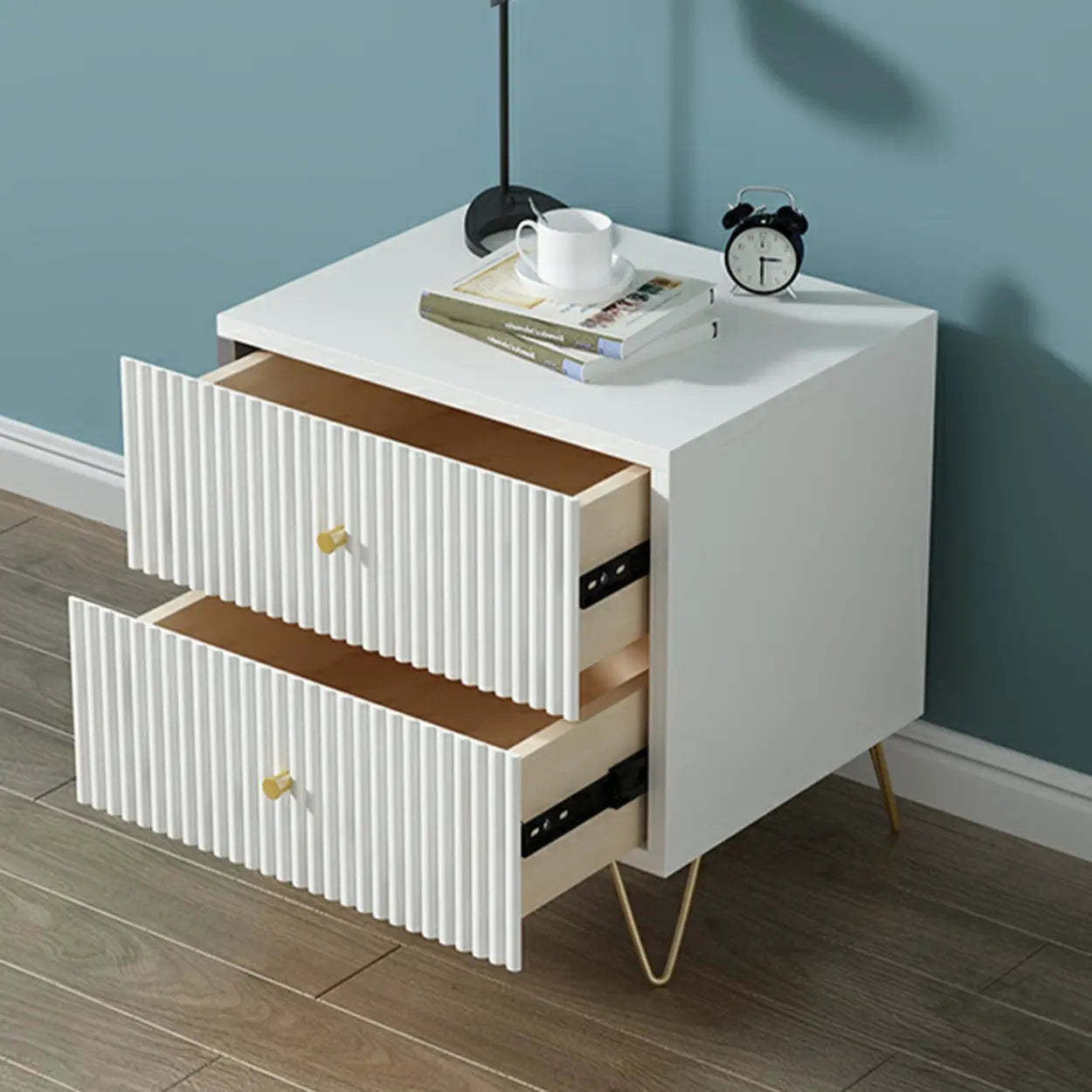 Blue Square Wood Drawer Nightstand with Legs — Green