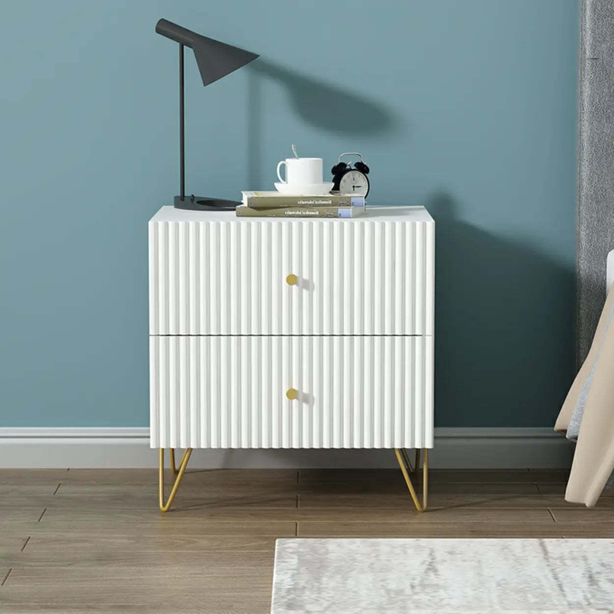 Blue Square Wood Drawer Nightstand with Legs — Grey