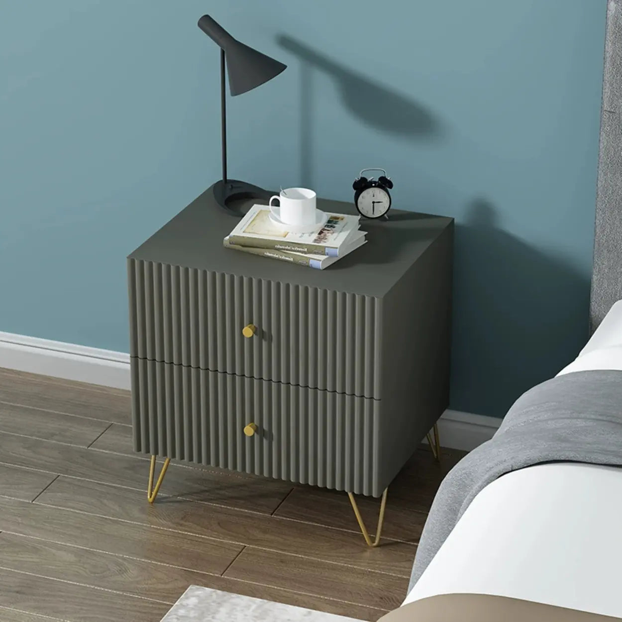 Blue Square Wood Drawer Nightstand with Legs — Blue