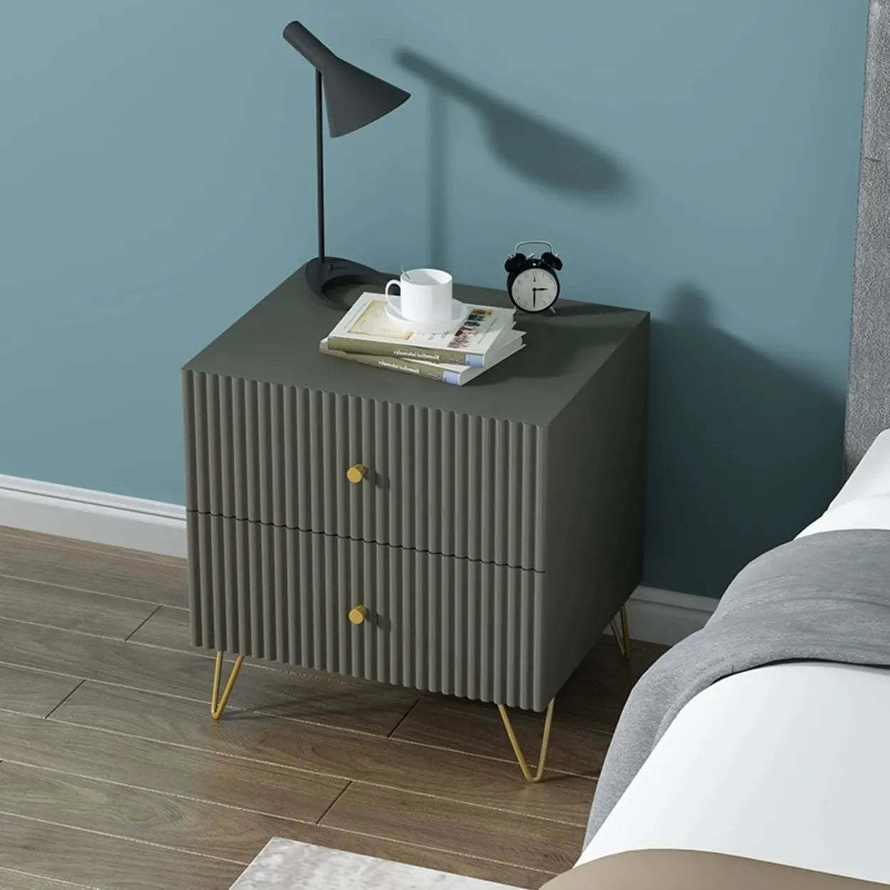 Blue Square Wood Drawer Nightstand with Legs — Blue