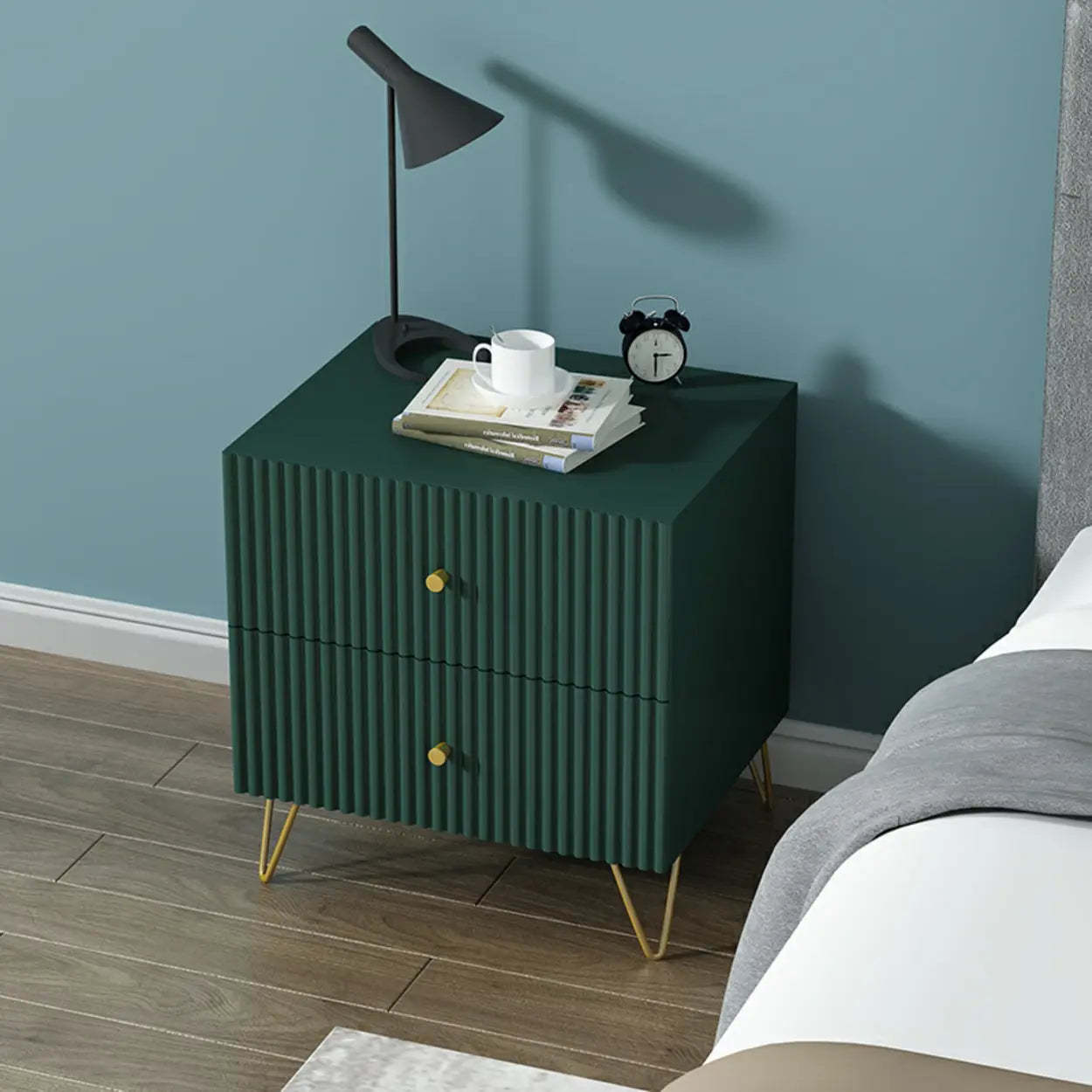 Blue Square Wood Drawer Nightstand with Legs