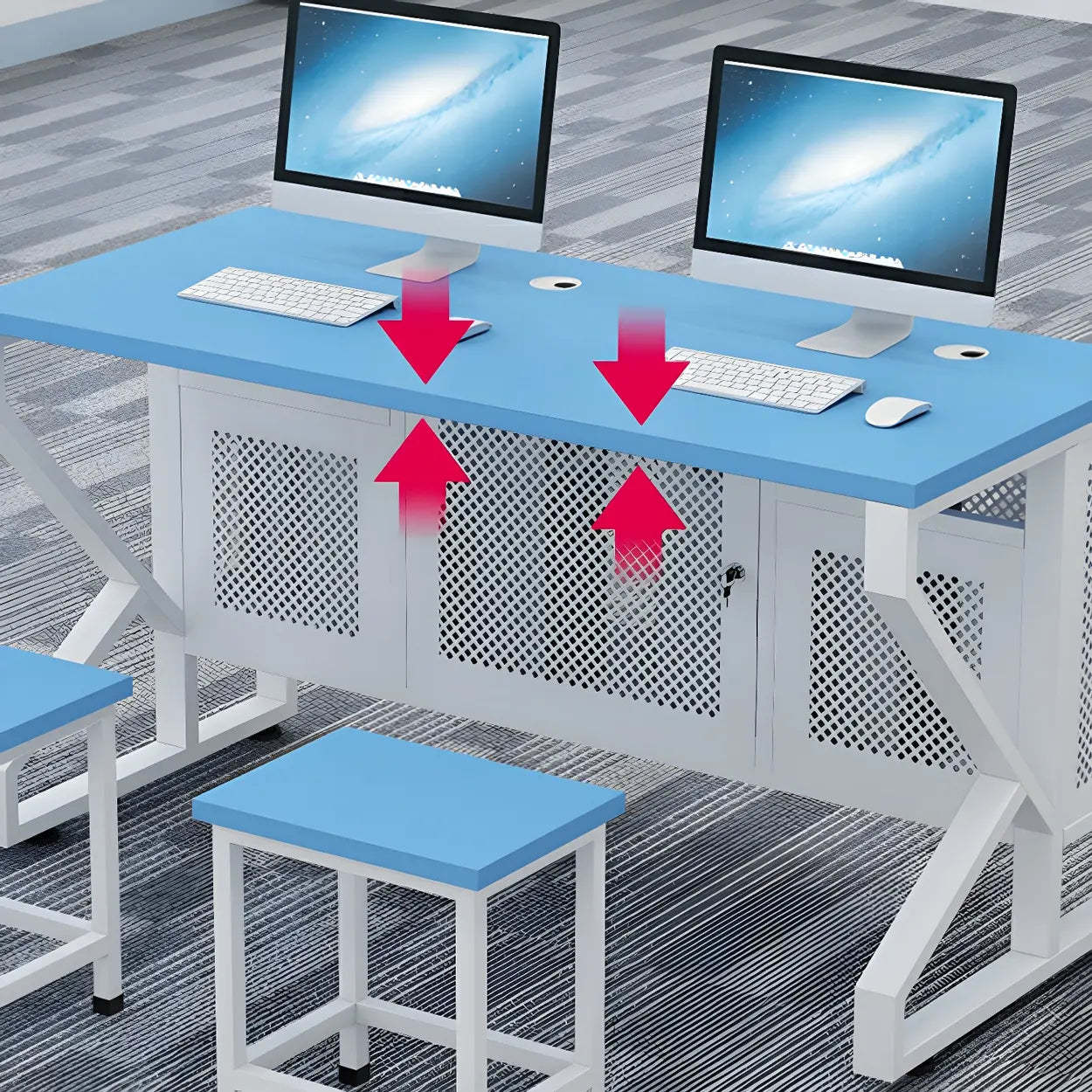 Blue Wood Square Sled Computer Desk with Cable Management