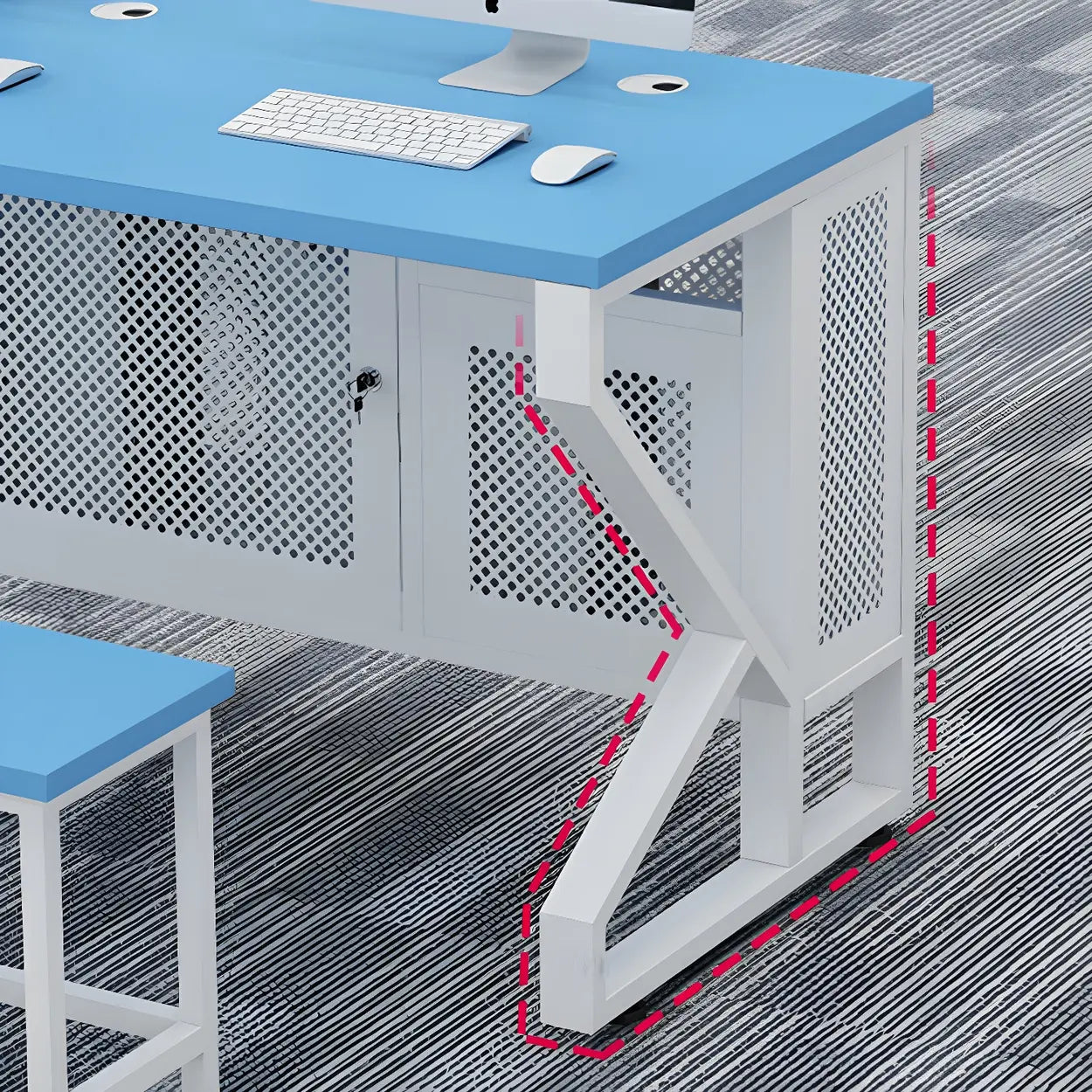 Blue Wood Square Sled Computer Desk with Cable Management