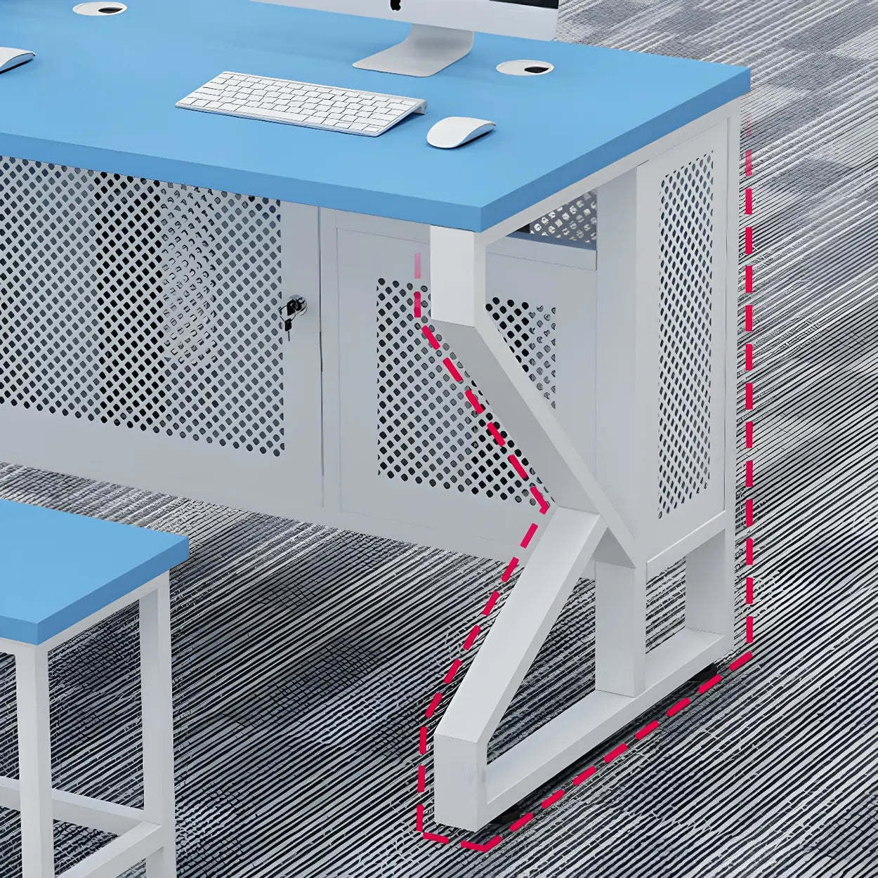 Blue Wood Square Sled Computer Desk with Cable Management