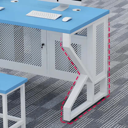 Blue Wood Square Sled Computer Desk with Cable Management