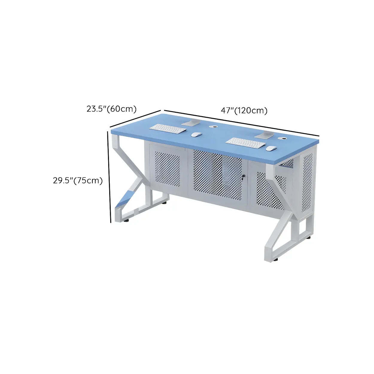 Blue Wood Square Sled Computer Desk with Cable Management