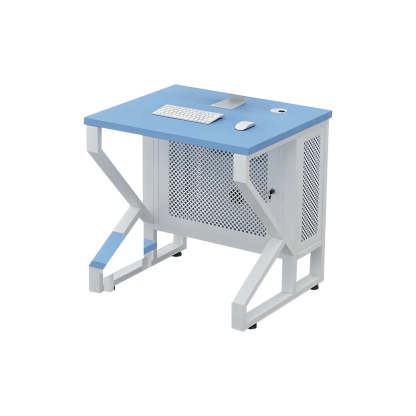 Blue Wood Square Sled Computer Desk with Cable Management — Natural Finish / Table Only