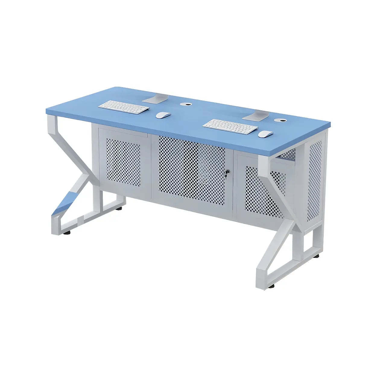 Blue Wood Square Sled Computer Desk with Cable Management — Blue / Table Only