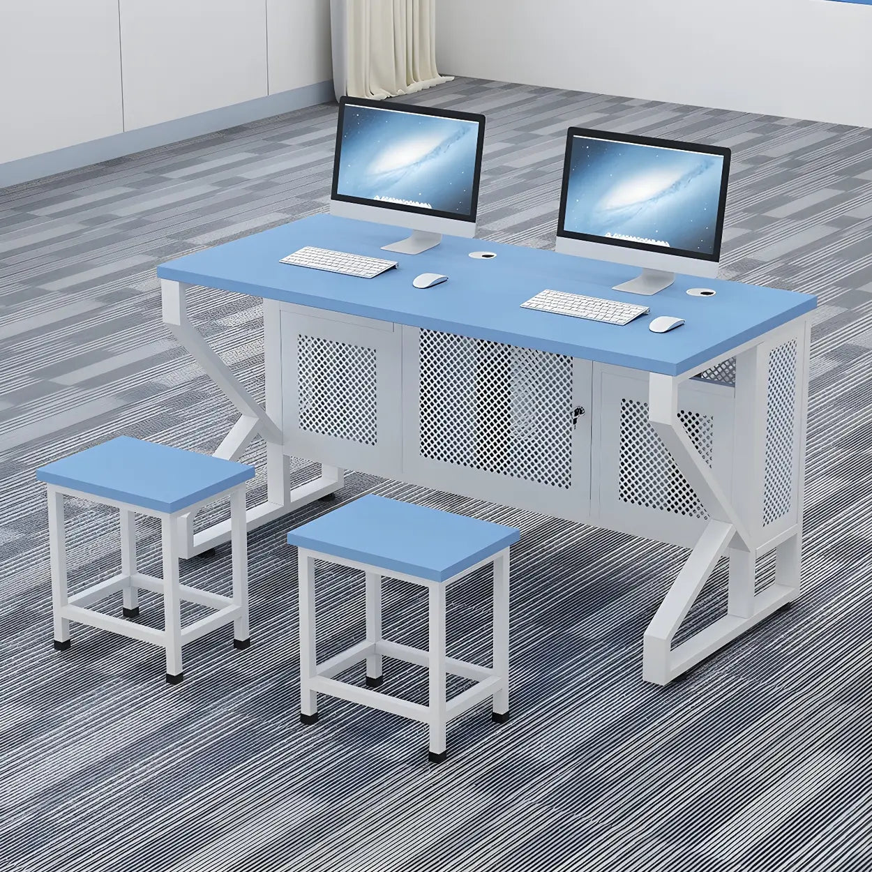 Blue Wood Square Sled Computer Desk with Cable Management — Blue / Table Only