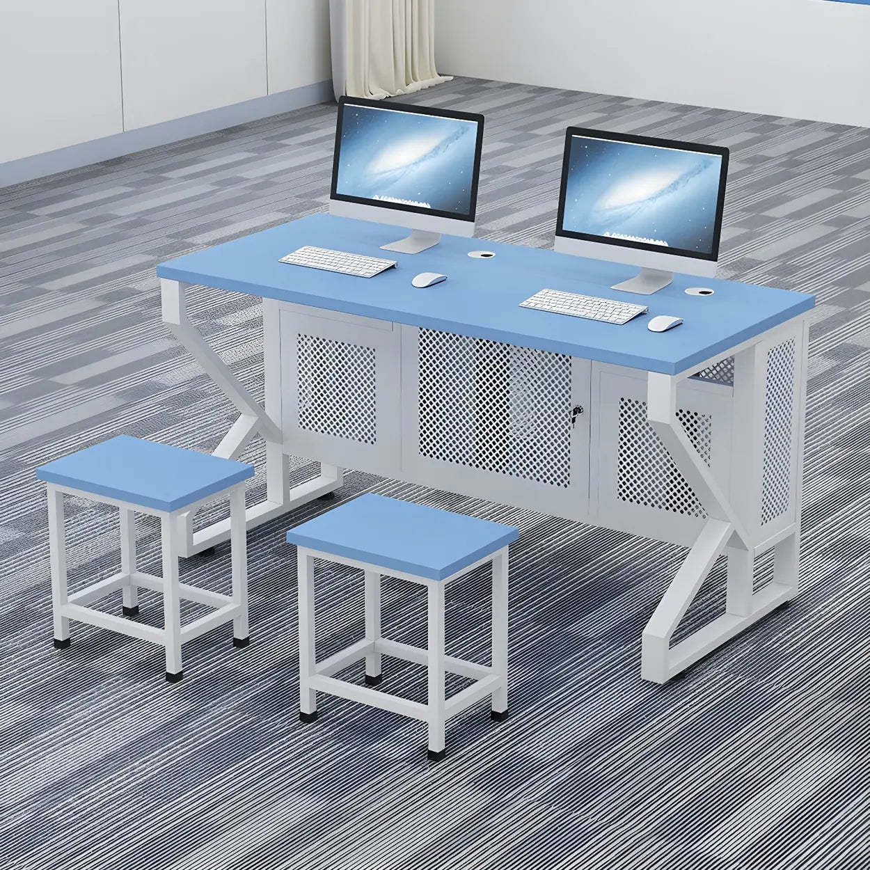 Blue Wood Square Sled Computer Desk with Cable Management — Blue / Table Only