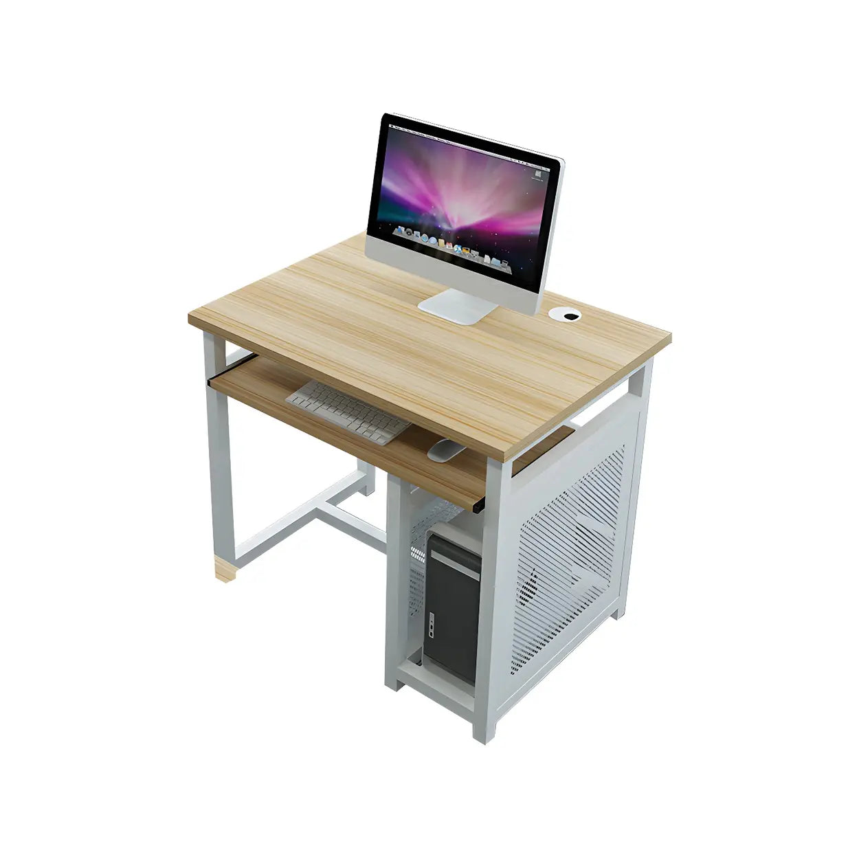 Blue Wood Square Sled Computer Desk with Cable Management