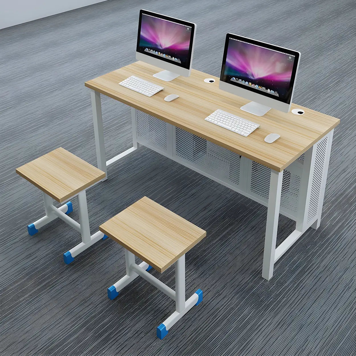 Blue Wood Square Sled Computer Desk with Cable Management