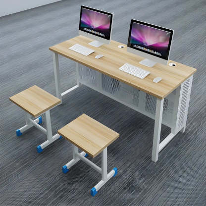 Blue Wood Square Sled Computer Desk with Cable Management
