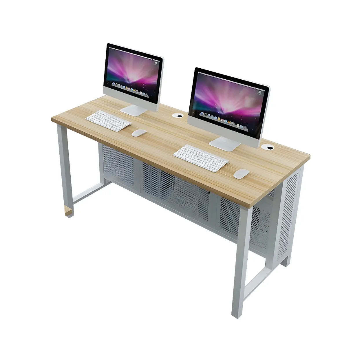 Blue Wood Square Sled Computer Desk with Cable Management