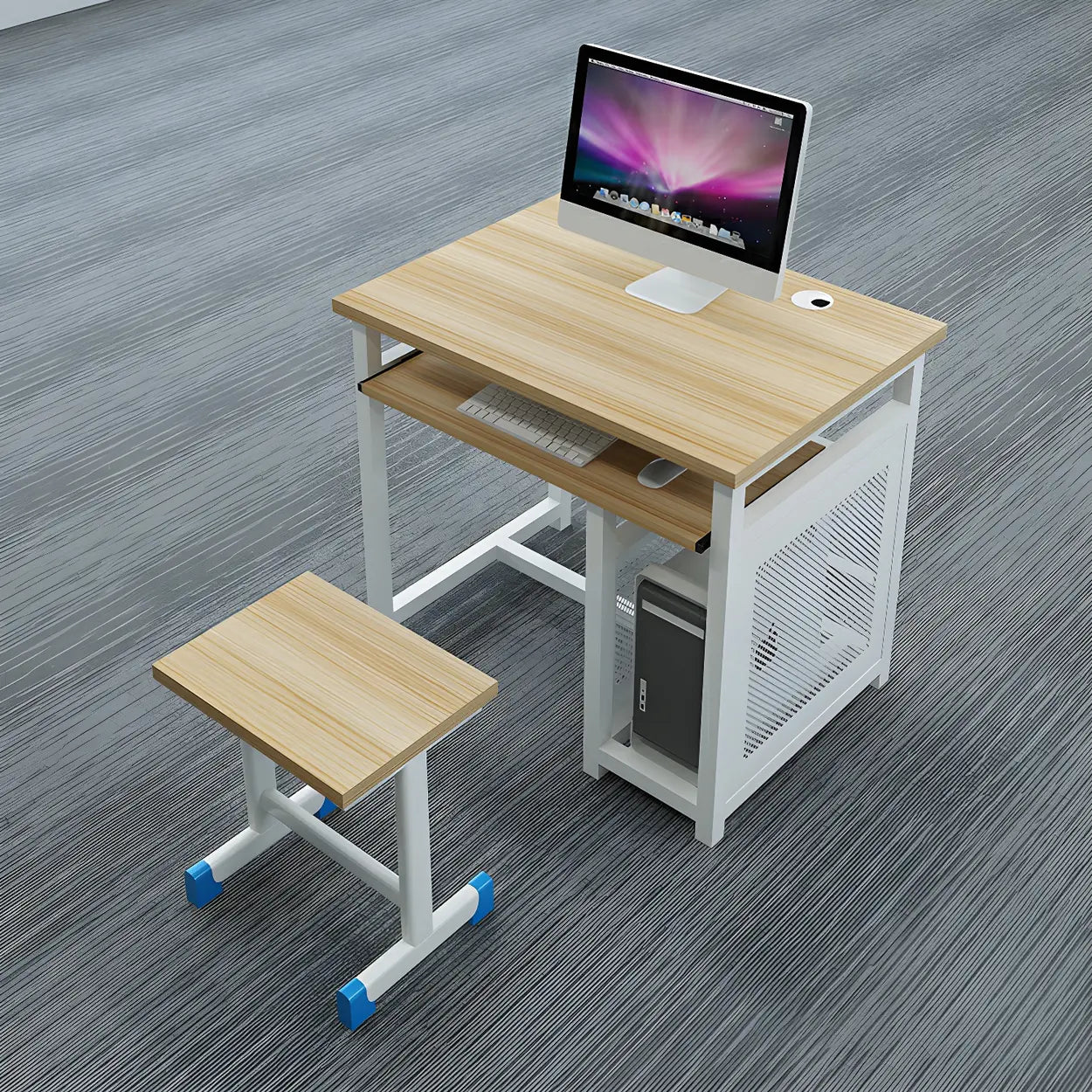 Blue Wood Square Sled Computer Desk with Cable Management