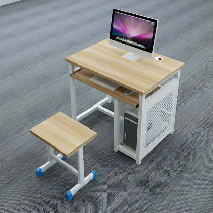 Blue Wood Square Sled Computer Desk with Cable Management