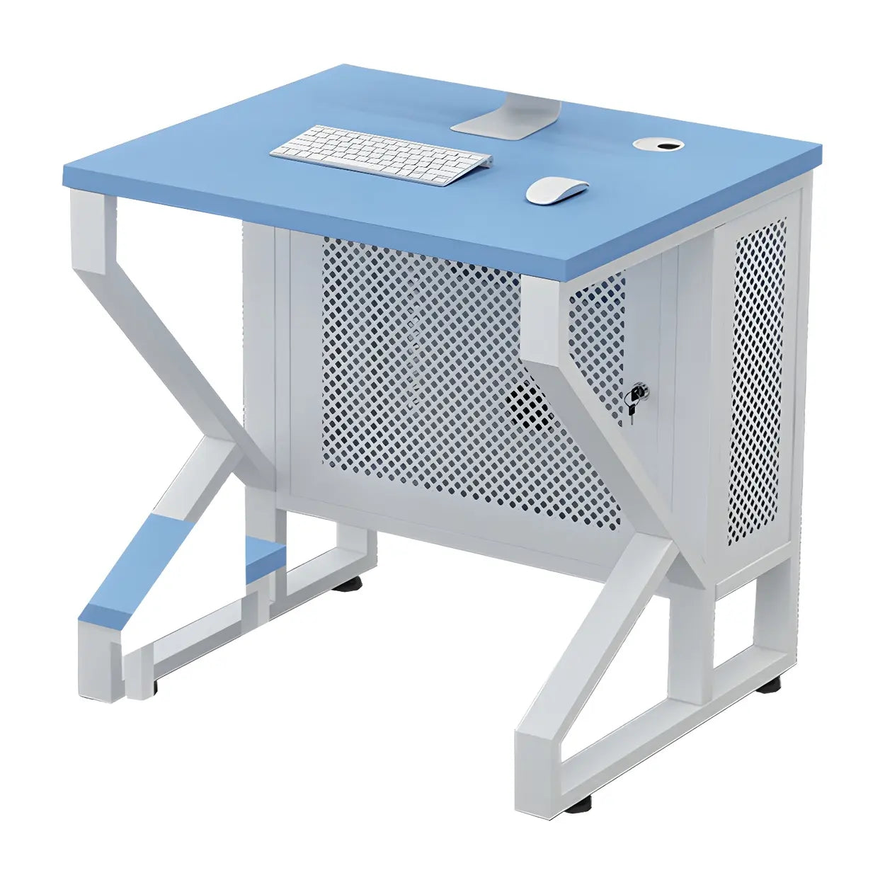 Blue Wood Square Sled Computer Desk with Cable Management