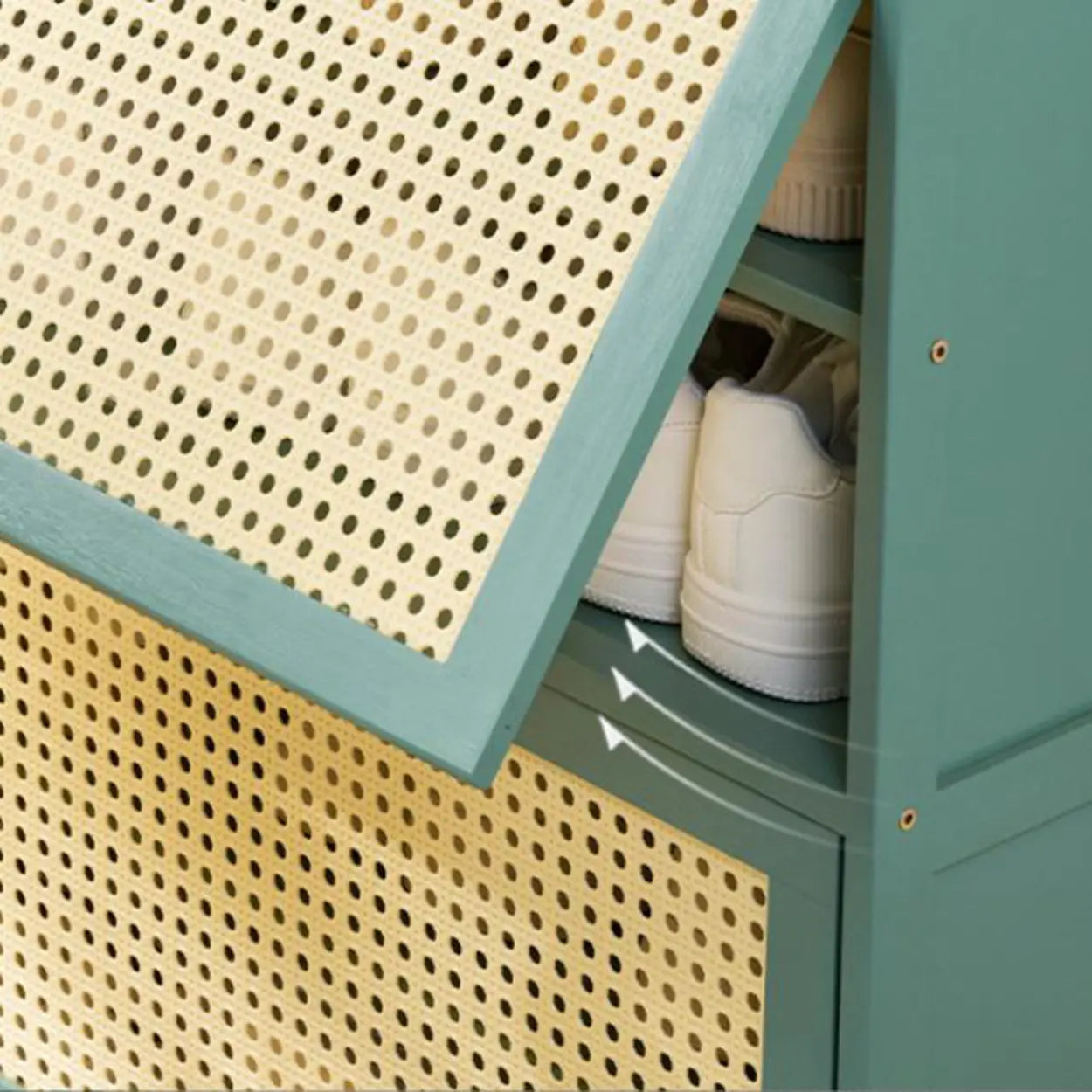 Bohemian Rattan Metal Entryway Green Drop-Front Shoe Storage