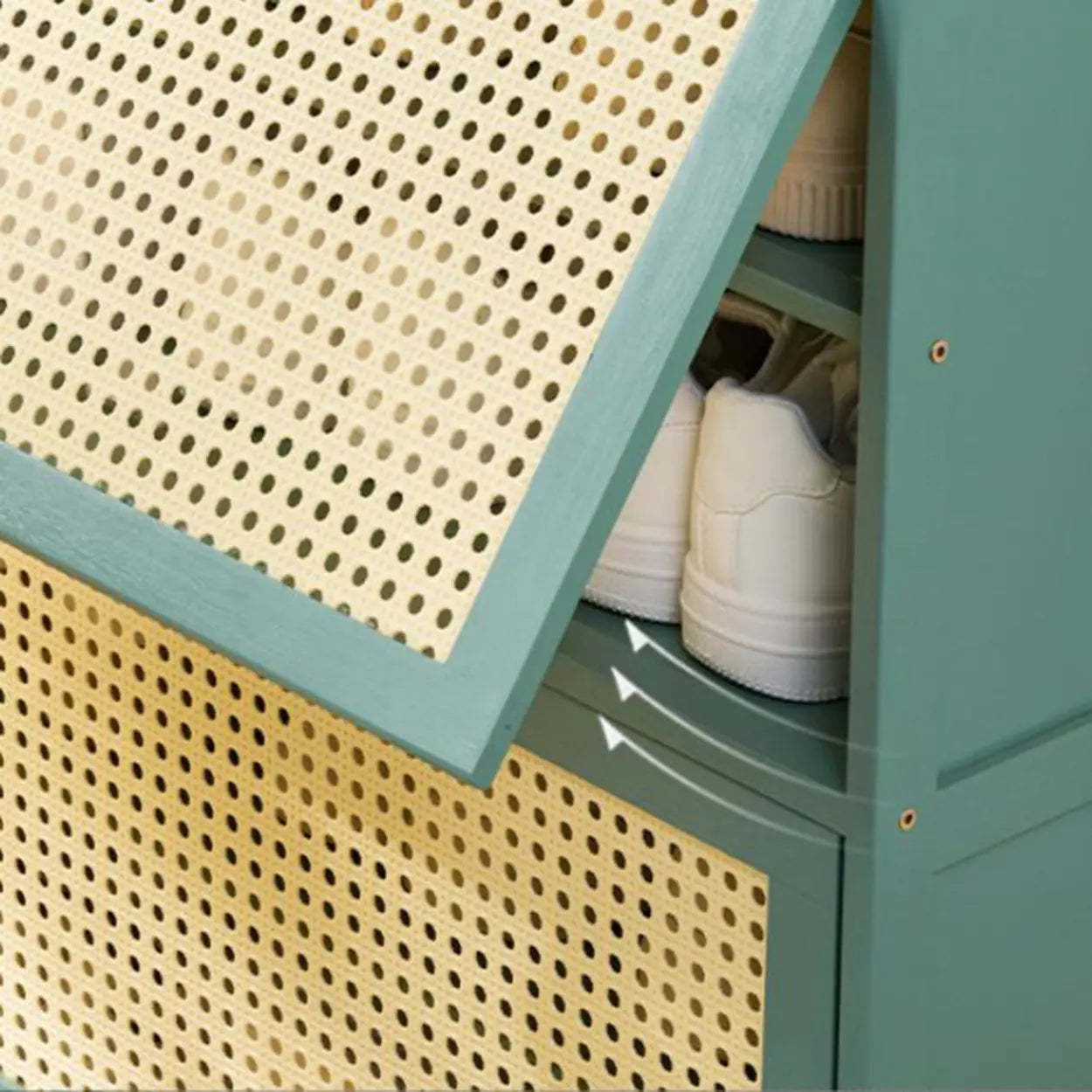 Bohemian Rattan Metal Entryway Green Drop-Front Shoe Storage