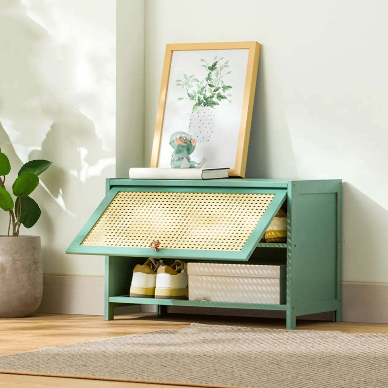 Rustic storage shoe green shoe storage in metal — 23.6" L x 12.6" W x 15.7" H