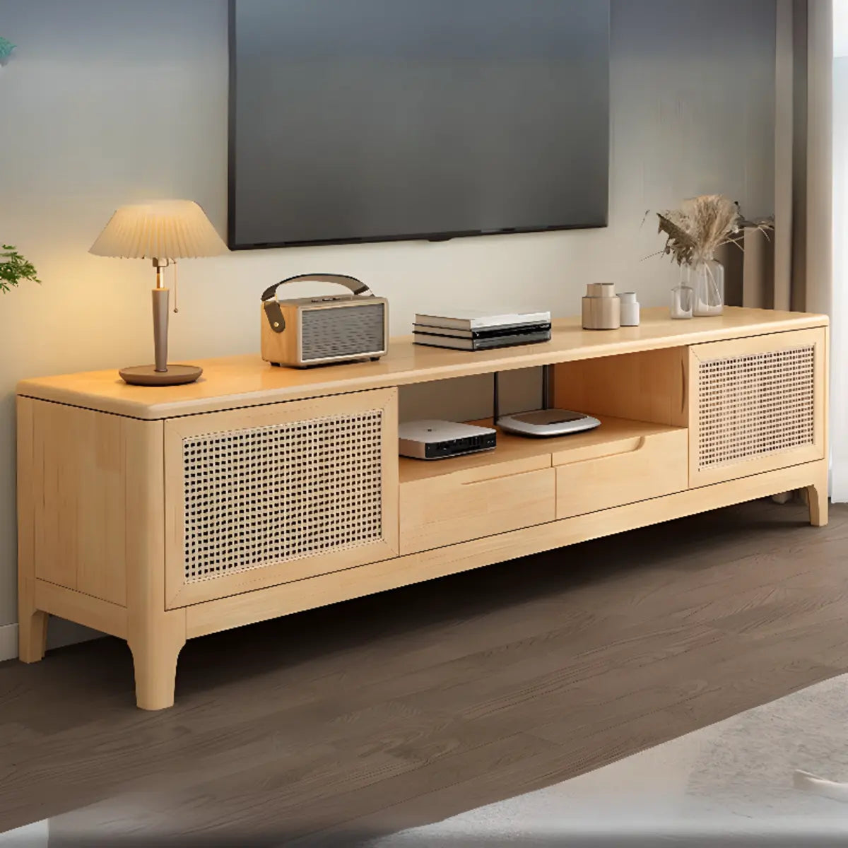 Bohemian Wood Rectangle Open Cabinet TV Stand